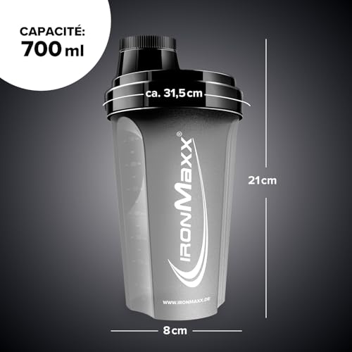 IronMaxx Shaker Protéine Noir Nuit 700 ml – Anti-fuite avec passoire et graduation précise sans BPA accessoire pratique pour la préparation de shakes whey protein isolate et bulk au quotidien – Image 5