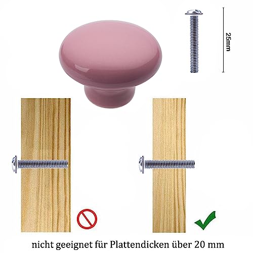 NAKUPENDA 6 Stück Möbelknöpfe Runden Keramik Schrank Schubknöpfe Knauf Keramik Runden Griffe mit Schrauben für Kinderzimmer Küchen Schränke Bücherregal (Rosa)