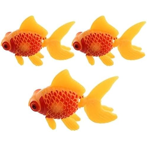 Loupdeloup Aquarium Fish Tank Plastic Swimming Gold Fish Decoration,Plastic Artificial Moving Floating Fake Fishes Ornament Decorations for Aquarium Fish Tank Yellow and Red 3 Pcs