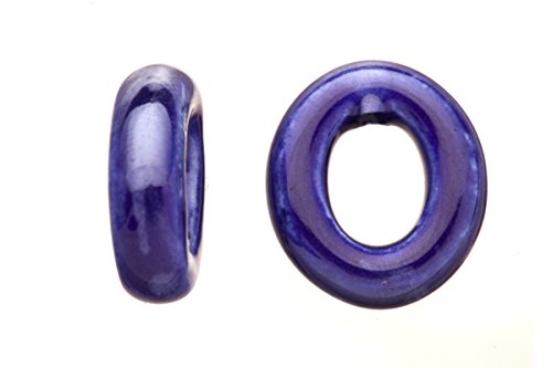 15pcs Marbelous Blue Porcelain Slider Beads for Licorice Leather - O Style Glaze Finish 18x21mm