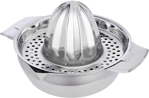 Image of Stainless Steel Manual Citrus Juicer | Hand Lemon Squeezer with Strainer Bowl | Heavy Duty Lime Juicer Press | Manual Juice Extractor for Kitchen | Rust Resistant & Durable