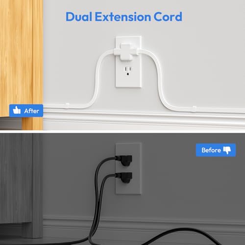 Image of NTONPOWER Double Extension Cable, 3 Metres, Double Extension Cable with 1.8m Extension Cable on Each Side, 3 Wide Outputs, Extension Cable for Home, Office