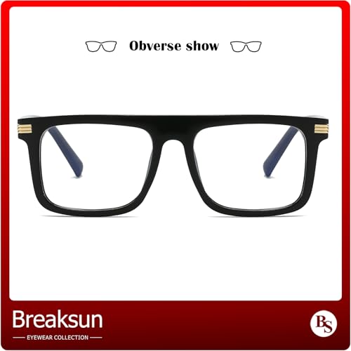 Image of Breaksun Fashion Square Glasses for Women Men Non Prescription Clear Lens Eyeglasses (Bright black /Gold)