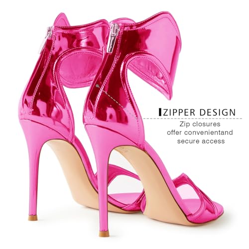 Image of Women's Metallic Open Toe Heels Sandals Back Zipper Dressy Heels Ankle Strap Heels for Party Wedding