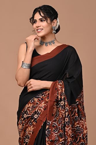 Image of Crafts Moda Pure Cotton Floral Print Saree with Blouse for Women