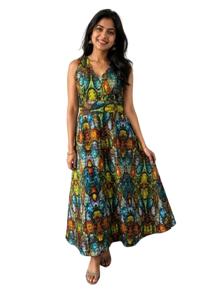 Women's Designer Multicolor Printed Long Maxi Dress | Sleeveless V-Neck Flared Dress| Comfortable Casual, Party, Holiday, Resort & Summer Wear-picture-33