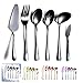 HOMQUEN 6 Piezas de Negro Juego de Cubiertos,Incluye Servidor de Pastel, Cuchara Ranurada para Servir, Cuchara para Servir, Tenedor para Carne Fría, Cuchillo para Mantequilla, Cucharón para Sopa