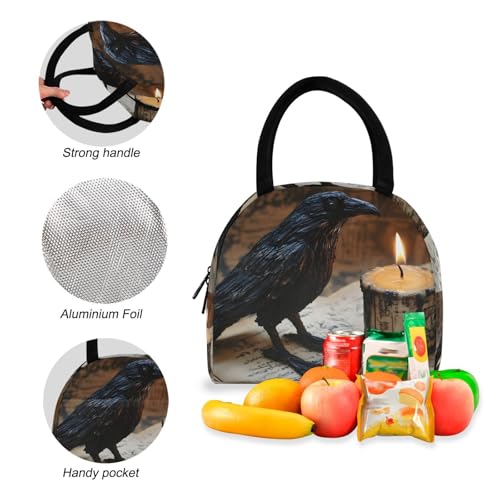 Backpack Lunch Box Set Large Capacity Travel Backpacks and Insulated Lunch Bag for Commute Hiking Picnic Gothic Crow Candle Print4