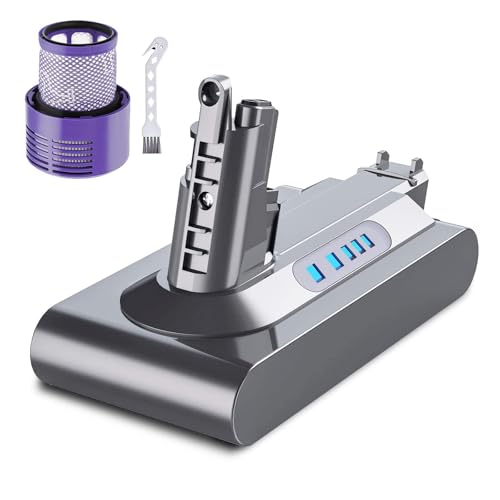 V10 - Batteria di ricambio da 6000 mAh per aspirapolvere Dyson V10 SV12, compatibile con aspirapolvere V10 Absolute/Animal/Total Clean/Cyclone Series/206340/969352-02 (con filtro e spazzola)