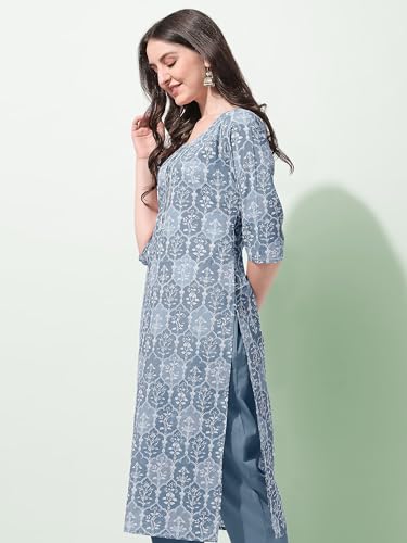 Image of MIRCHI FASHION Women's Straight Fit Paisley Printed And Embellished Kurta Set with Dupatta and Trouser