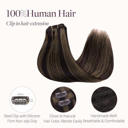 Image of GOO GOO Clip in Hair Extensions Real Human Hair Brown Remy Extensions