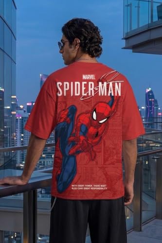 Image of Veirdo Men Spider-Man Printed Oversized T-Shirt