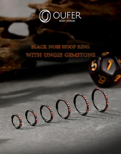OUFER Black Nose Rings Hoops, 316L Surgical Steel Nose Ring for Women, 20G Hinged Colorful CZ Helix Piercing Jewelry, Lip Rings Cartilage Conch Rook Tragus Daith Earrings 5mm/6mm/7mm/8mm/9mm/10mm2