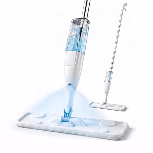 Image of Spray Mop for Floor Cleaning, Wet & Dry Flat Mop with Washable Microfiber Pad, 400ml Refillable Bottle for Hardwood, Marble, Tile Cleaning (Home Cleaning) White