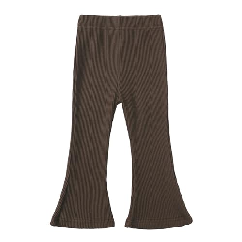 Toddler Girls Skinny Flare Pants High Waisted Kids Aesthetic Bell Bottoms Plain Slim Stripe Cotton (Brown, 3-4 Years)