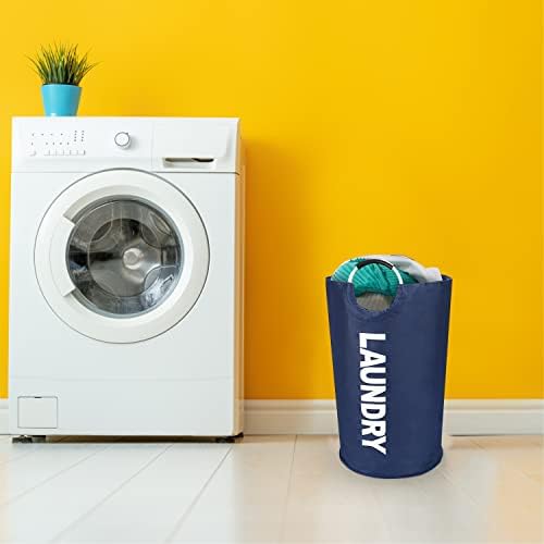 SPICOM 82L Large Collapsible Fabric Laundry Hamper Washing Laundry Foldable Basket Bag With Aluminium Handle Waterproof, Portable Laundry Bucket (Blue)