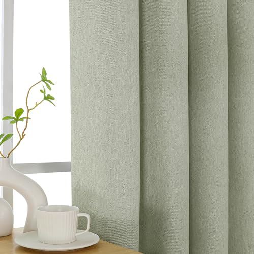 Image of Joydeco 100% Blackout Curtains 72 Inches Long 2 Panels Set, Thermal Insulated Long Curtains& Drapes 2 Burg, Room Darkening Drapes for Bedroom Living Room Window (Sage Green, W52 x L72 Inch)