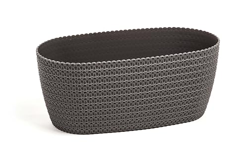 KONZEPT Blumentopf 37 cm länglich – oval & niedrig, Übertopf in Strickoptik, anthrazit, Kratzfest und UV-beständig, ideal für Balkon & Fensterbank KONZEPT Blumentopf 37 cm länglich – oval & niedrig, Übertopf in Strickoptik, anthrazit, Kratzfest und UV-beständig, ideal für Balkon & Fensterbank
