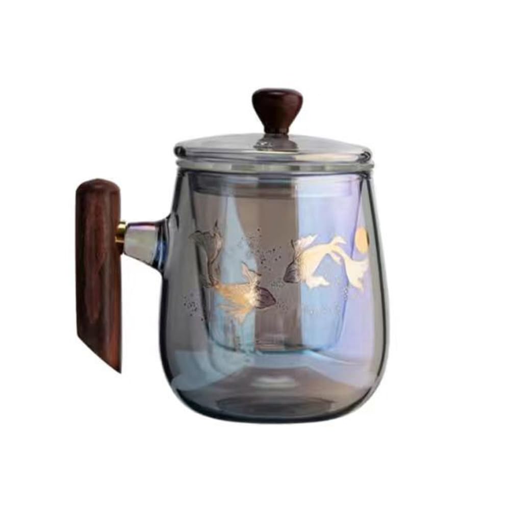 Verres, tasses, tasse à thé en verre, tasse en verre de 400 ml, tasse à thé avec séparation de l'eau, tasse à thé domestique avec couvercle