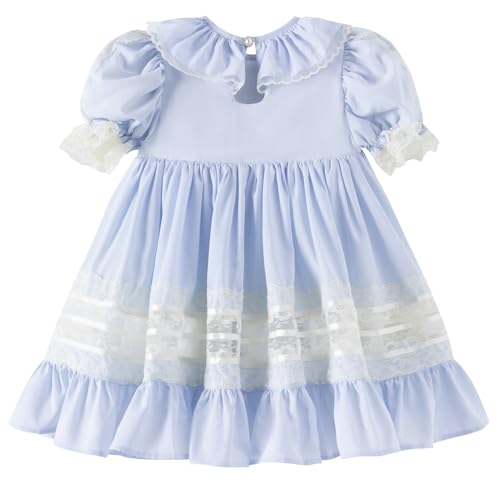 Girls Dress, Vintage Bluebell Heirloom Dress, Beige Lace, Puff Sleeve, Long Style for Spring and Autumn2