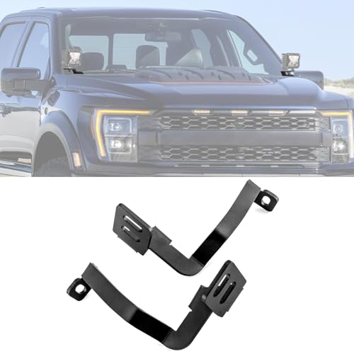 ROMELACK Hood Hinge Mount Brackets Ditch LED Pods Bracket Compatible with Ford F150 2021-2023 Fit 3rd Raptor 2021-2023(No Drilling)