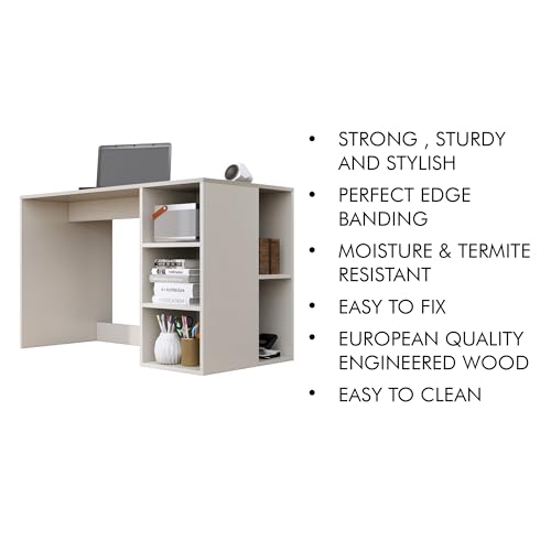 Image of Bniture Wooden Study Table for Home with Bottom Storage | Engineered Wood Study Table with Book Shelf | Multi Purpose Computer Desk for Writing | Laptop Table for Office & Home | Frosty White