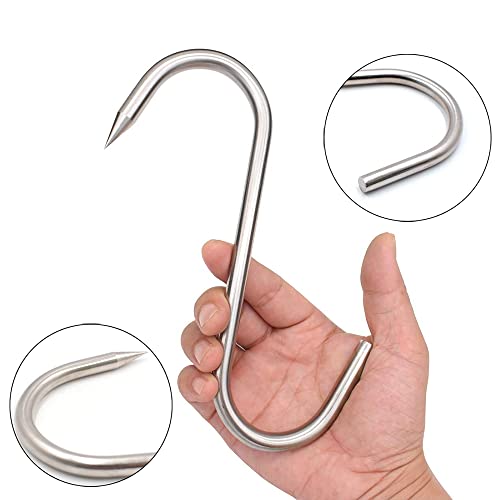 Grizef S-Haken-Fleischhaken, robuster Edelstahl 200mm x 8mm, Fleischverarbeitungshaken für Metzger, Landwirt, Jäger (4 Stück, 8 mm) (200mm x8mm)