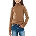 Girls Long Sleeve Shirts Casual Turtle Neck T-Shirts Cute Soft Layering Basic Tees Undershirts Fashion Pullover Tops Coffee