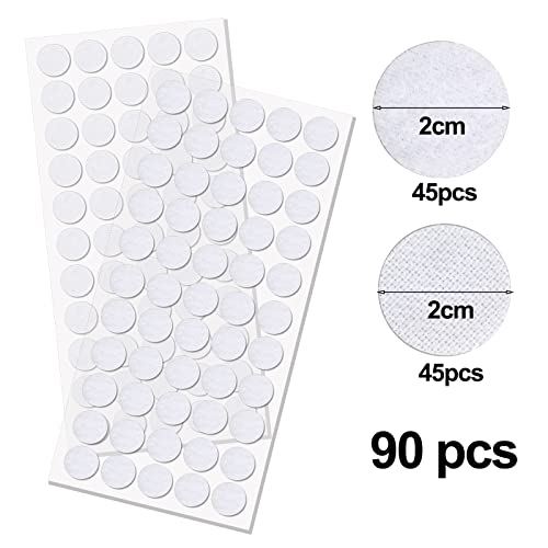 saizone Klett Klebepunkte,Klettpunkte Selbstklebend 20mm,90 Stück Punkte 45 Paar Schlaufe Punkte Self Adhesive Klebend Klettverschluss für Papier,Metall,Kunststoff,Glas,Leder (Weiß)