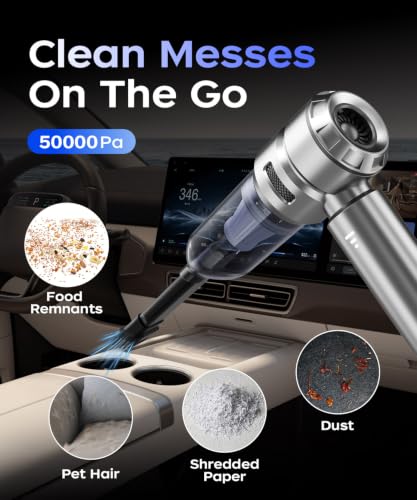 Image of VNOST Car Vacuum,3 Suction Modes,Portable Mini Cordless Cleaner with 50000pa Suction Power,Type-C Charge,Handheld Vacuum for Home,Car,Birthday Gifts for Men Dad(Silver)