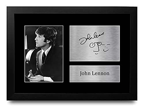 HWC Trading John Lennon De Los Beatles Regalos Imagen Impresa De Autógrafos Don para La Música Entusiastas Firmado - Enmarcada A4