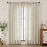 Chyhomenyc Semi Sheer Curtains 84 Inches Long 2 Panels Set, Light Filtering Faux Linen Slub Textured Burlap Curtain for Bedroom, Elegant Rod Pocket Window Curtains Drapes, 50Wx84L, 2PCS, Linen Color