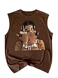 RoseSeek Retro Graphic Tank Top for Men Crew Neck Summer Sleeveless Tops Hippop Streetwear Chocolate Brown X-Large