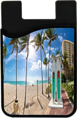 Island Gifting Neoprene Stick-on ID Card Holder for iPhone/Galaxy/Google Android Cases Featuring Image of Turquoise Palm Beach in Hollywood USA