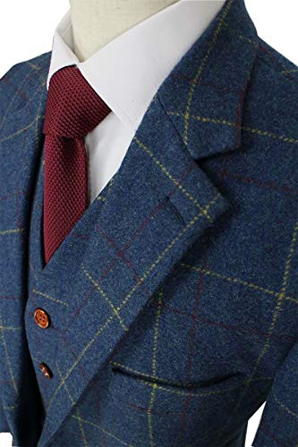Mens Wool Blend Tweed Slim Fit Check Plaid Casual Dress Suit Separate Pant2