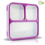 MUNCHBOX Bento Lunch Box - (Purple) Ultra-Slim Tray Style Leakproof 3-Compartment with Air Tight Seal - Prevents Contents from Mixing & Spilling-Microwavable - Dishwasher Friendly - For Kids & Adults.