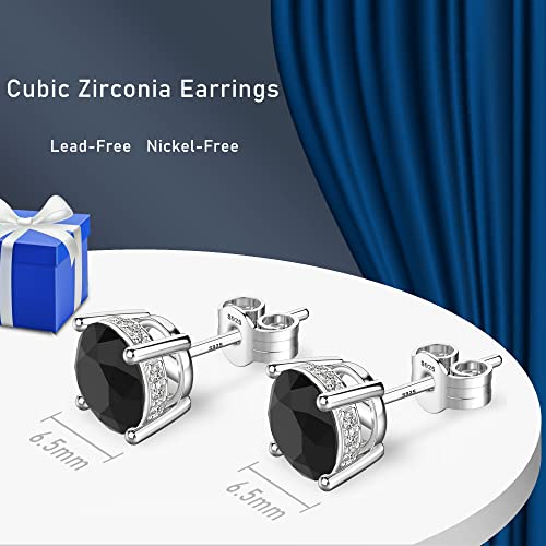 18K White Gold Plated Sterling Silver Round Cut Cubic Zirconia Stud Earrings For Women Men 4 Prong Swarovski Zirconia Hypoallergenic Cz Stud Earrings (Black) #TOP4