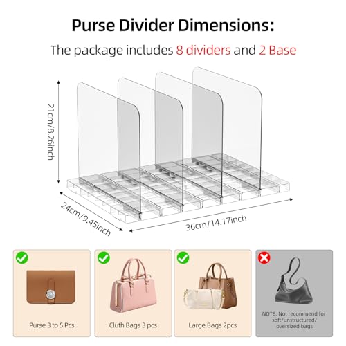 HOYOJA 2 Pack Clear Bag Purse Organizer for Closet Shelf, Handbag Organizer by HOYOJA - Used condition - Image 7