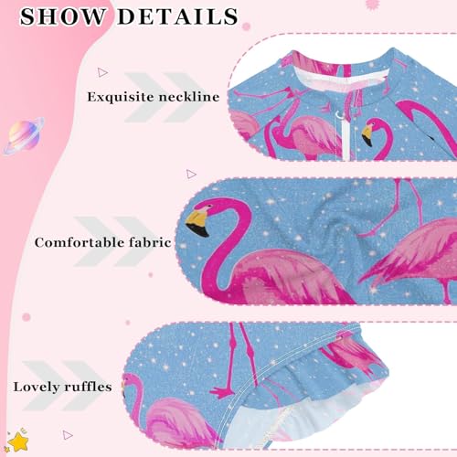 Girls Swimsuit Long Sleeve Fake Glitter Cartoon Flamingo Blue Girls Swimming Suits Toddler Bathing Suit4