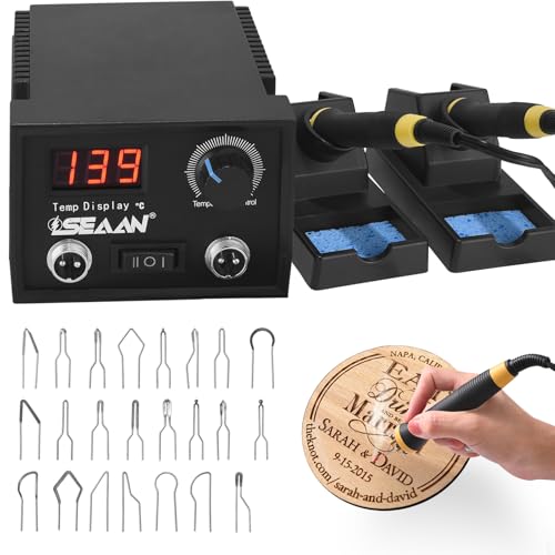 Helangel Herramienta para pirograbado, kit de pirograbado con pantalla digital de 60 vatios, 33 puntas de alambre, temperatura ajustable de 0 a 850 °C y 2 bolígrafos para madera y cuero