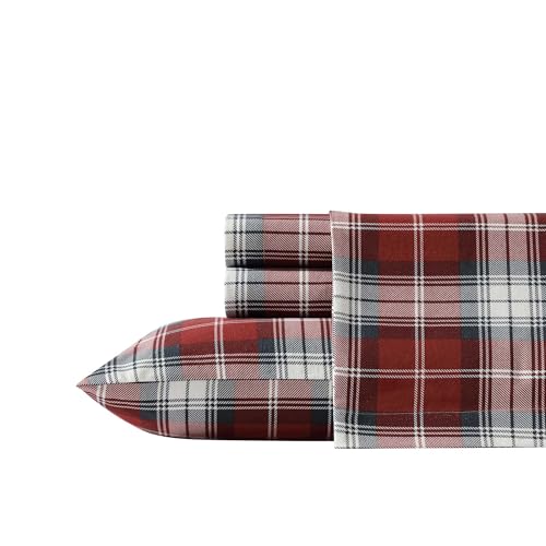 Image of Eddie Bauer - Queen Bed Sheets, Cotton Flannel Bedding Set with Matching Pillowcases, Brushed for Extra Softness, Deep Pocket, Oeko-Tex Certified (Heartland Plaid Red)