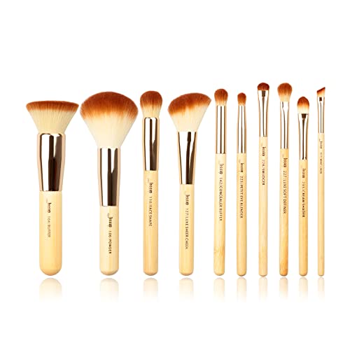 Jessup - Juego de 10 brochas de bambú con pelo sintético, brochas para rostro y ojos, base en polvo, sombra de ojos, resaltador, corrector, rubor, contorno de ojos, T136