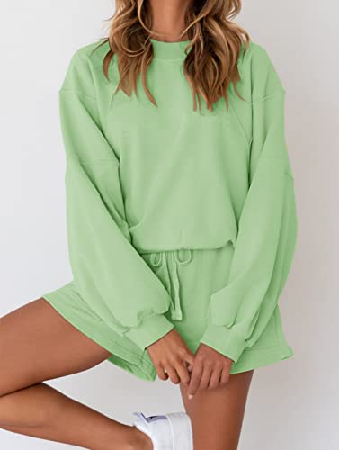 Image of MEROKEETY Women's 2023 Fall Oversized Batwing Sleeve Lounge Sets Casual Top and Shorts 2 Piece Outfits Sweatsuit