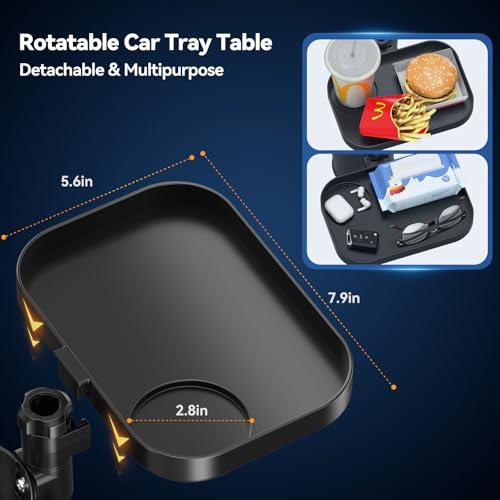 KDD Car Cup Holder Expander - 3 in 1 Cup Holder Adapter with Adjustable Base - Detachable Phone Holder & 360° Rotation Food Tray for Car - Compatible with Vehicles, Car, Road Trip Essentials‼️missing a phone holder‼️
