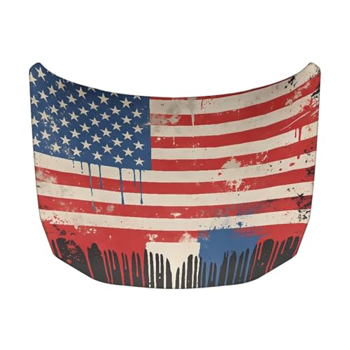 Image of 59x39 Inch Hood Cover for Compact Cars SUV Sedans Trucks, American Flag Design Waterproof Stretchable Car Hood Wraps Auto Banner Auto Dcorative Accessories