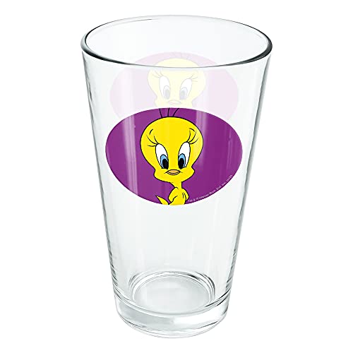 LOGOVISION Looney Tunes Tweety Bird 16 oz Pint Glass, Tempered Glass, Licensed Printed Design & A Perfect Fan Gift | Great for Cold Beverages, Soda, Water