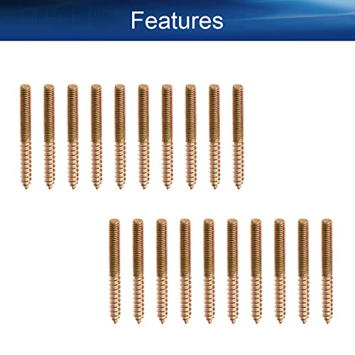 Image of M6x60mm Zinc Plated Carbon Steel Double Headed Hanger Bolts 2.36 inch Length Self Tapping Screw for Furniture Installation Bronze Tone 20Pcs