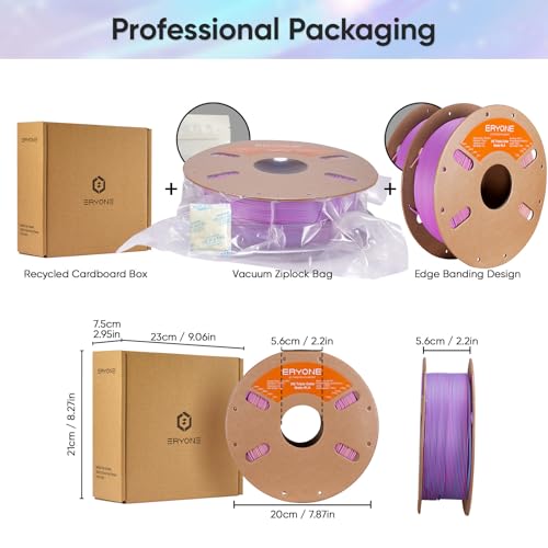 Image of ERYONE Matte Tri Color PLA Filament 3D Printer 1.75mm + /- 0.03mm, Multicolor Filament Tricolor PLA 1KG(2.2lbs) Cardboard Spool, Purple & Yellow & Blue