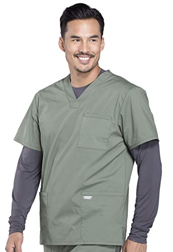 Image of Cherokee WW Professionals Men's V-Neck Scrub Top 4 Pockets Medical Shirt | Traditional Fit, Instrument Loop, Soft 2-Way Stretch Fabric, Durable, Breathable, Easy Care, Healthcare Use