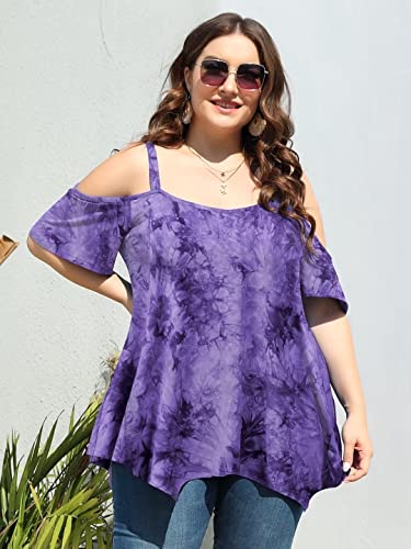 Image of LARACE Cold Shoulder Tops for Womens Summer Clothes Spaghetti Strape Tunic Oversized Shirts Asymmetrical Plus Size Blouse